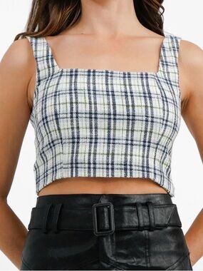 Abercrombie Plaid Square-Neck Cropped Tank Top
